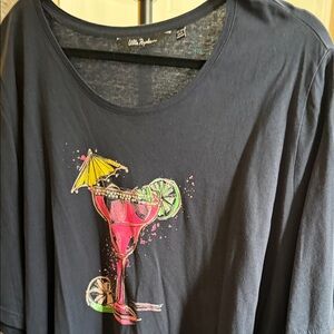 Ulla Popken tropical drink navy blue short sleeve tee 32/34